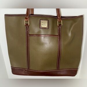 Dooney & Bourke Green and Brown Leather Tote- vintage